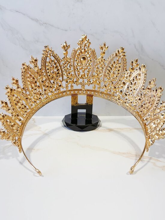 Gold Champagne Gold Crystal Crown, Quinceanera Headpiece, Homecoming Prom Crown
